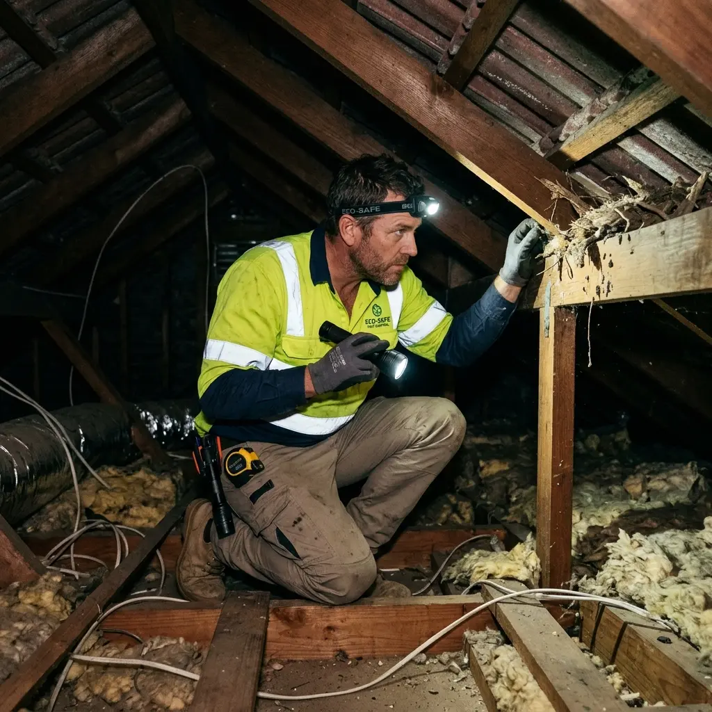 Technician using detection equipment to locate a dead rat inside a Tooradin wall cavity
